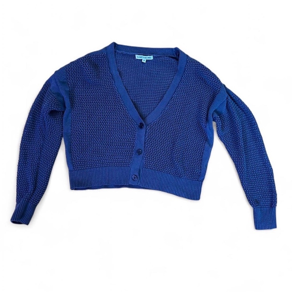Elizabeth and James Blue knit Cotton Cropped Cardigan Sweater Button size Medium - Picture 2 of 8
